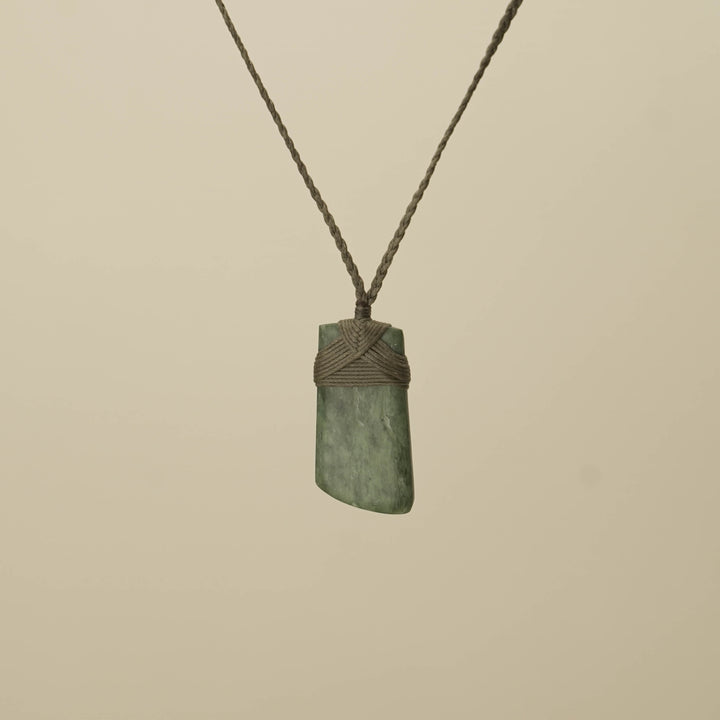Toki Inanga Small Pounamu Pendant, Khaki Binding