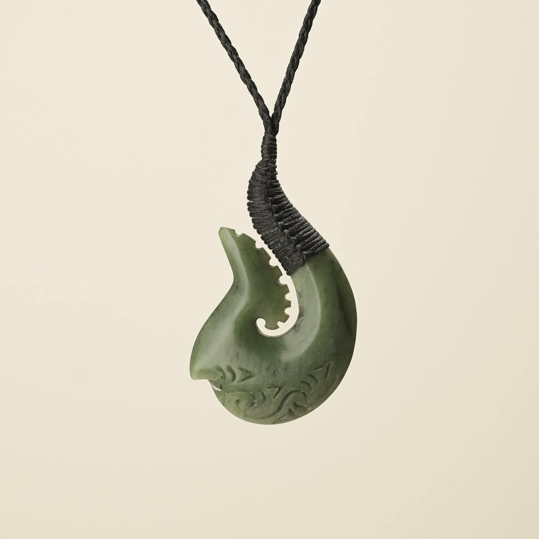 Hei Matau Whakarei Carved Large Pounamu Pendant