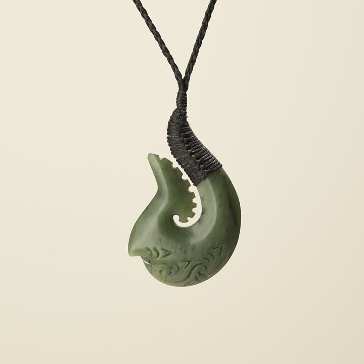 Hei Matau Whakarei Carved Large Pounamu Pendant