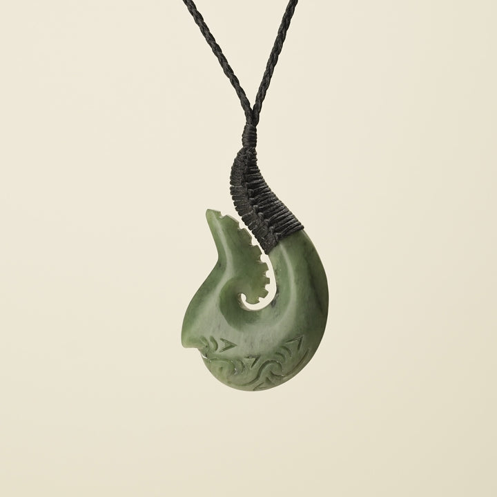 Hei Matau Whakarei Carved Large Pounamu Pendant