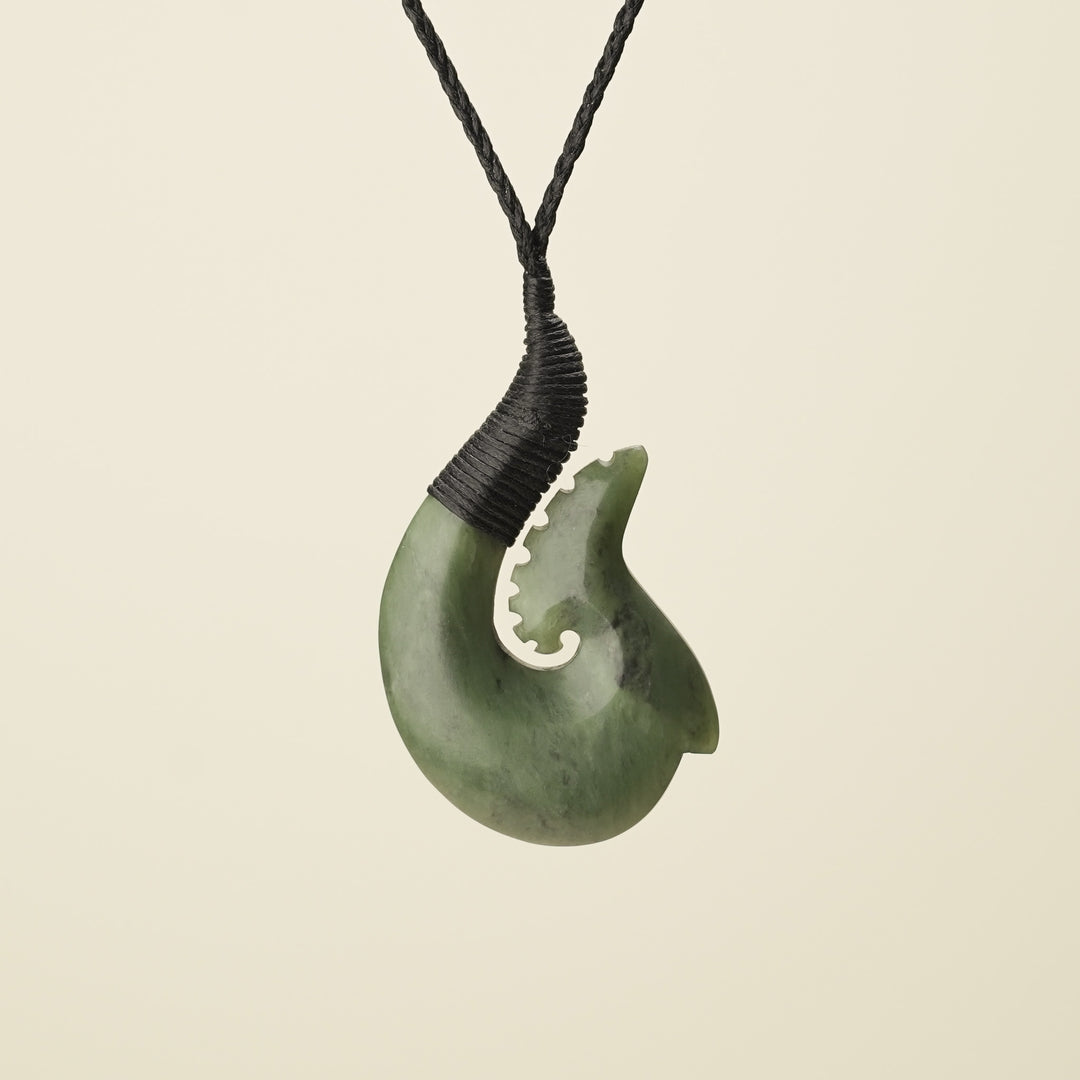 Hei Matau Whakarei Carved Large Pounamu Pendant
