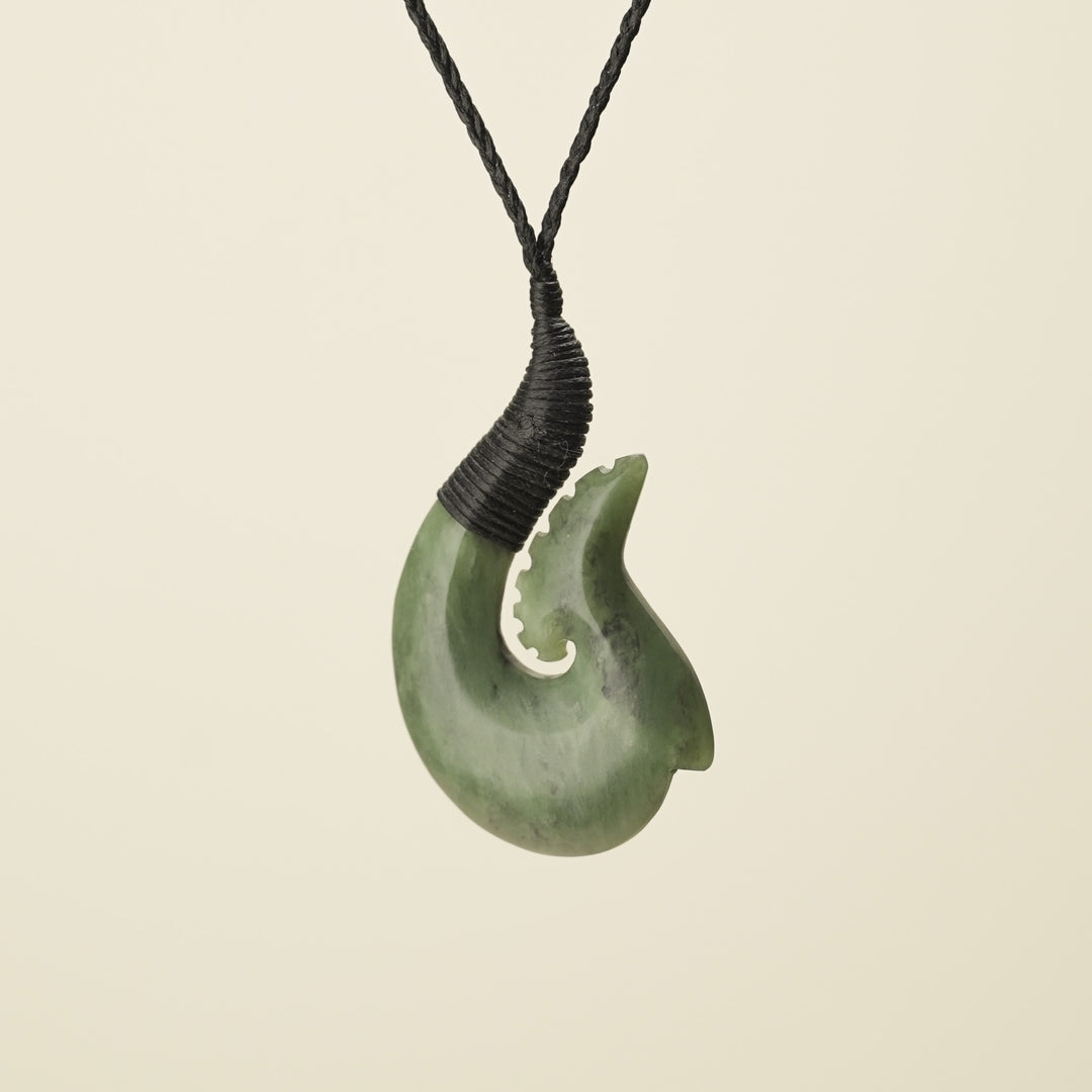 Hei Matau Whakarei Carved Large Pounamu Pendant