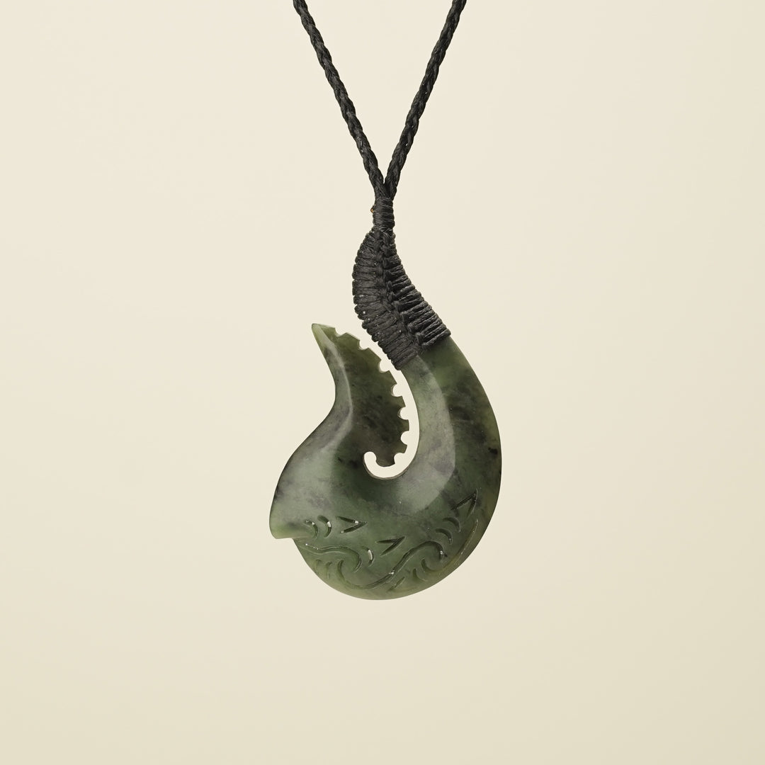 Hei Matau Whakarei Carved Large Pounamu Pendant