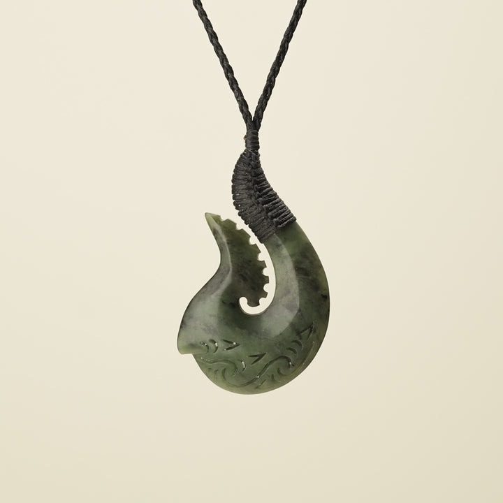 Hei Matau Whakarei Carved Large Pounamu Pendant