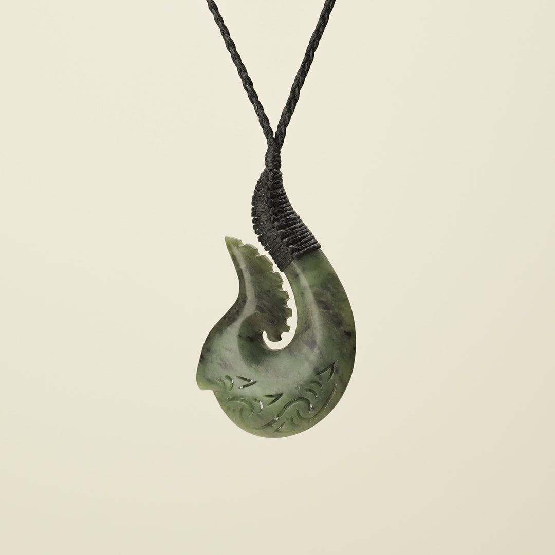 Hei Matau Whakarei Carved Large Pounamu Pendant