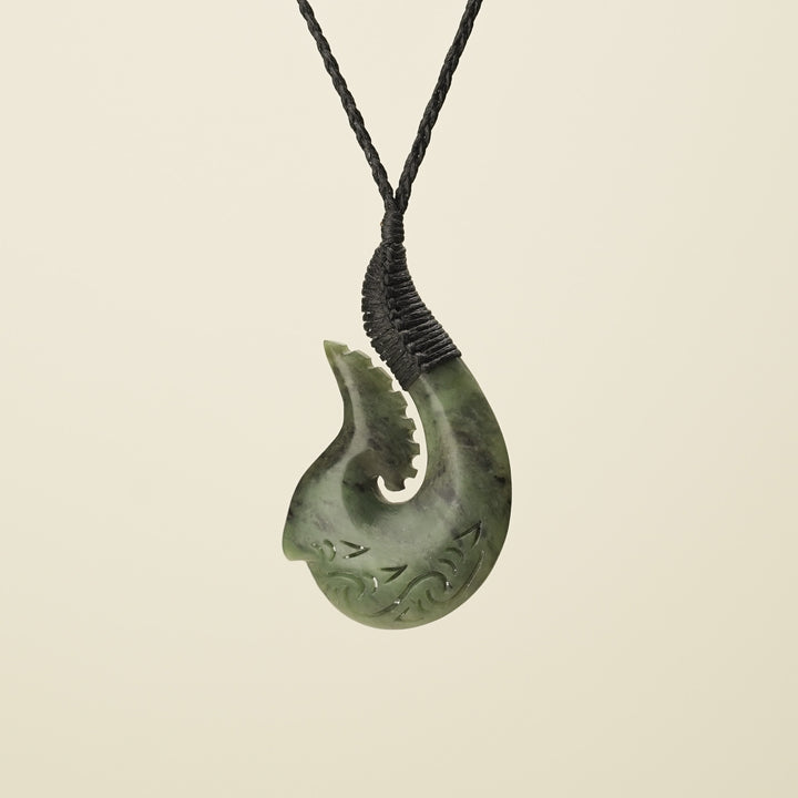Hei Matau Whakarei Carved Large Pounamu Pendant