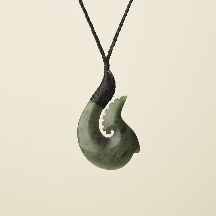 Hei Matau Whakarei Carved Large Pounamu Pendant