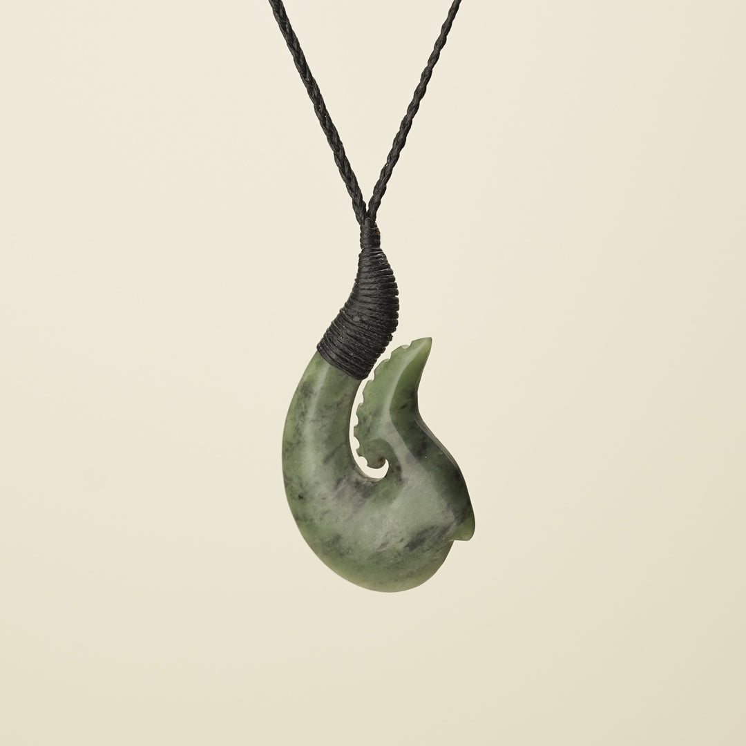 Hei Matau Whakarei Carved Large Pounamu Pendant
