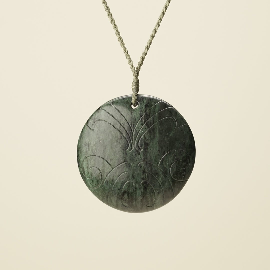 Porowhita Rā/Sun XL Pounamu Pendant, Khaki Binding