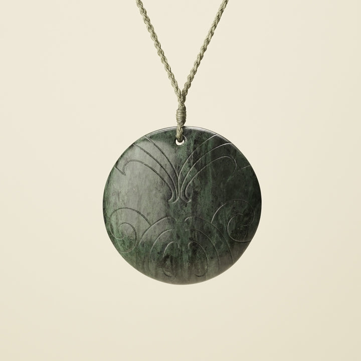 Porowhita Rā/Sun XL Pounamu Pendant, Khaki Binding