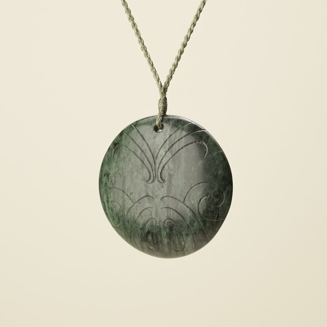 Porowhita Rā/Sun XL Pounamu Pendant, Khaki Binding