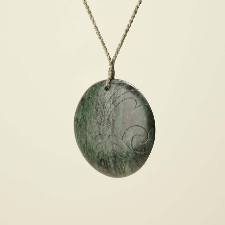 Porowhita Rā/Sun XL Pounamu Pendant, Khaki Binding