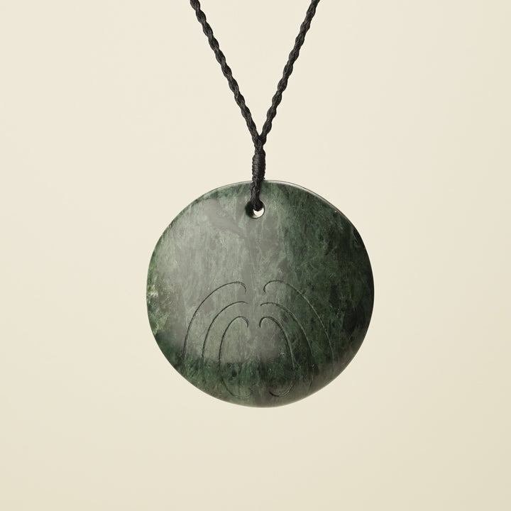 Porowhita Rā/Sun XL Pounamu Pendant, Black Binding