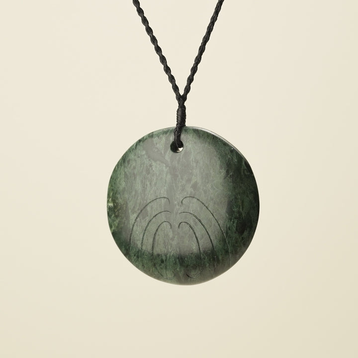 Porowhita Rā/Sun XL Pounamu Pendant, Black Binding