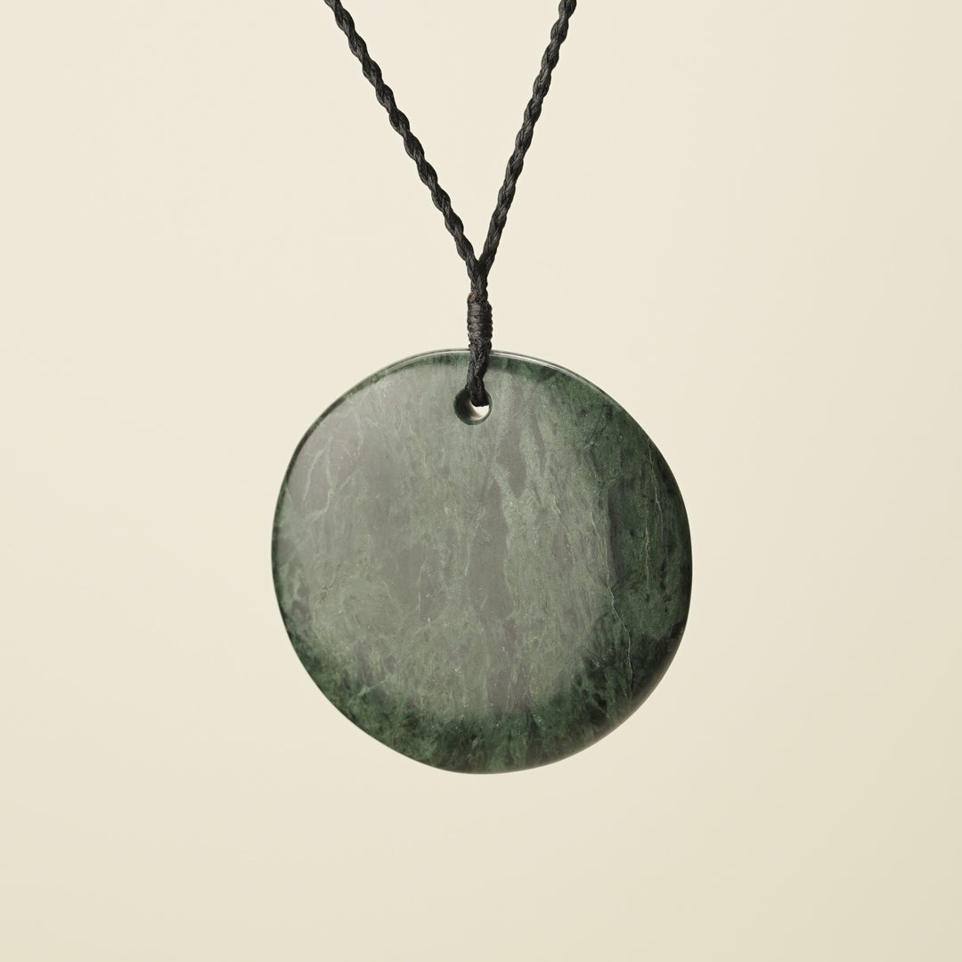 Porowhita Rā/Sun XL Pounamu Pendant, Black Binding