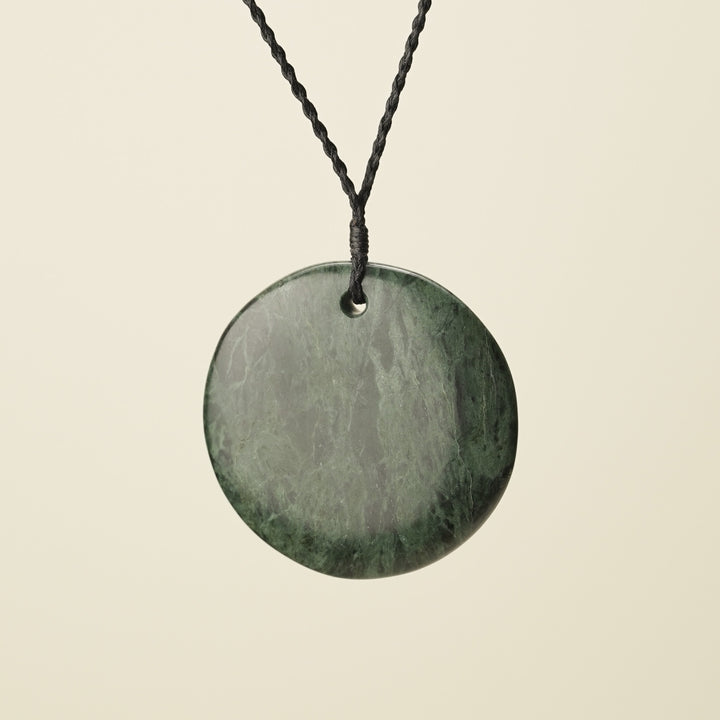 Porowhita Rā/Sun XL Pounamu Pendant, Black Binding