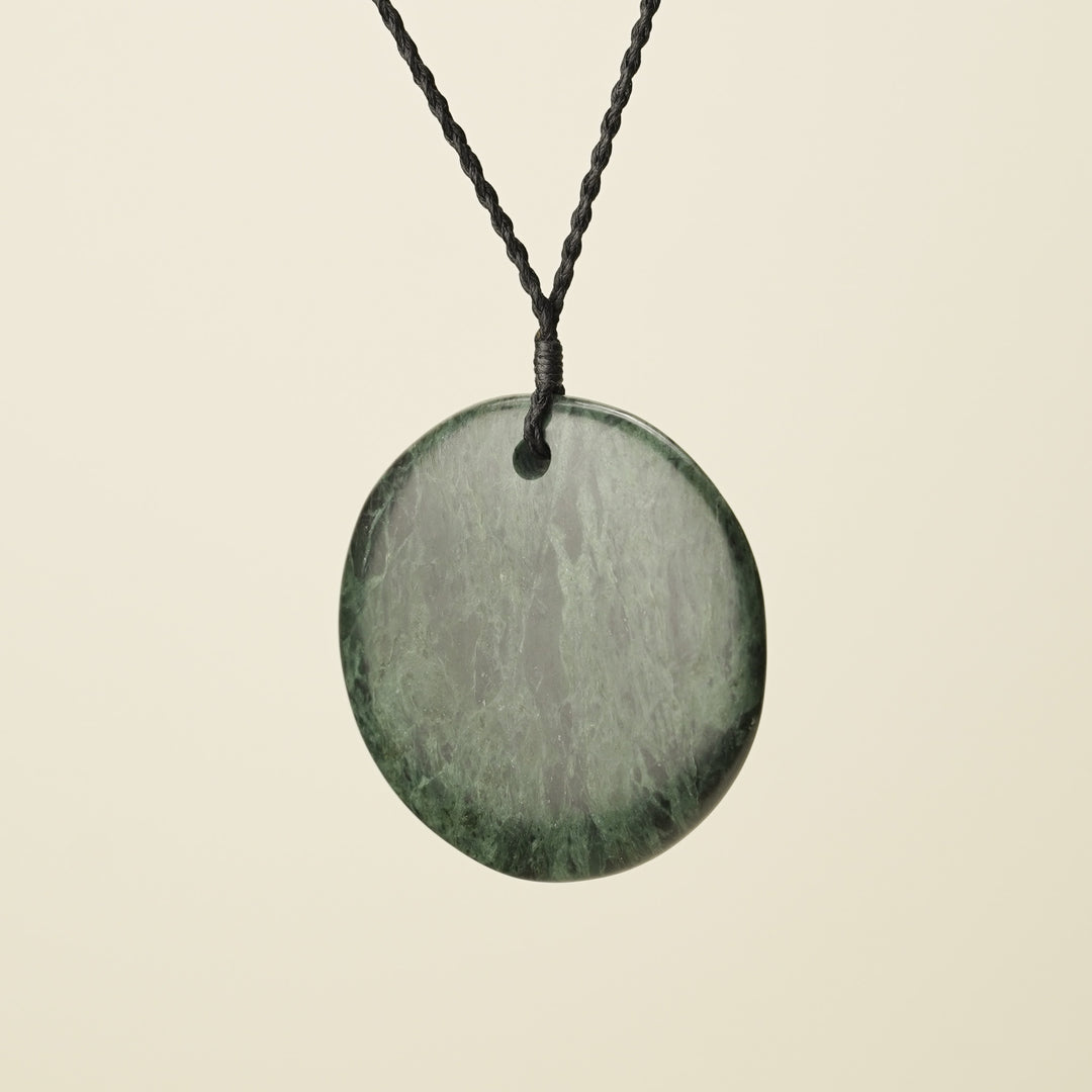 Porowhita Rā/Sun XL Pounamu Pendant, Black Binding