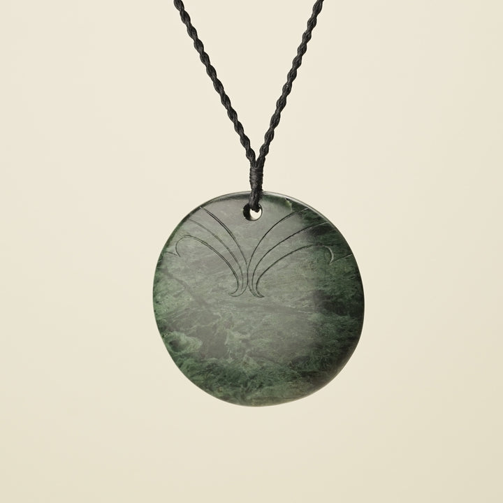 Porowhita Rā/Sun Pounamu XL Pendant, Black Binding