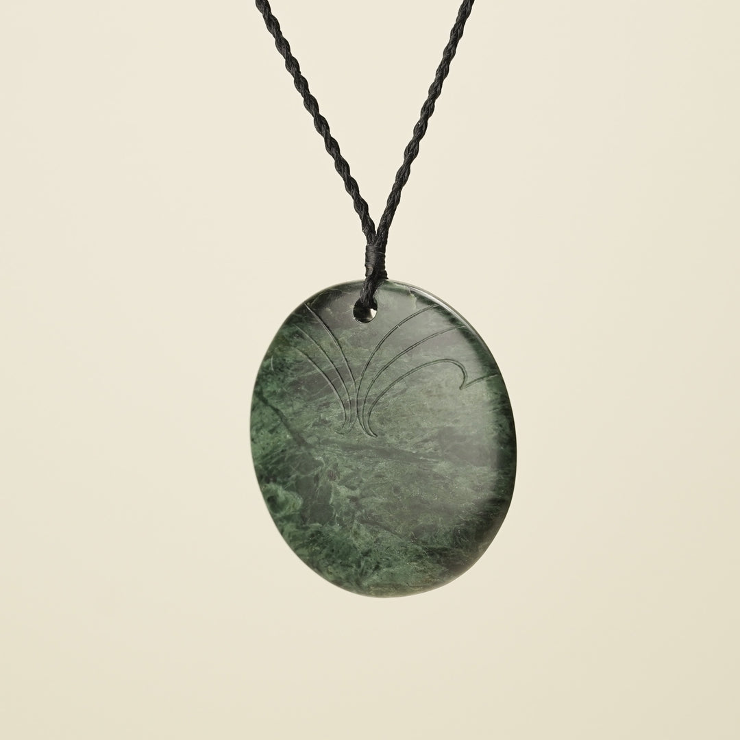 Porowhita Rā/Sun Pounamu XL Pendant, Black Binding