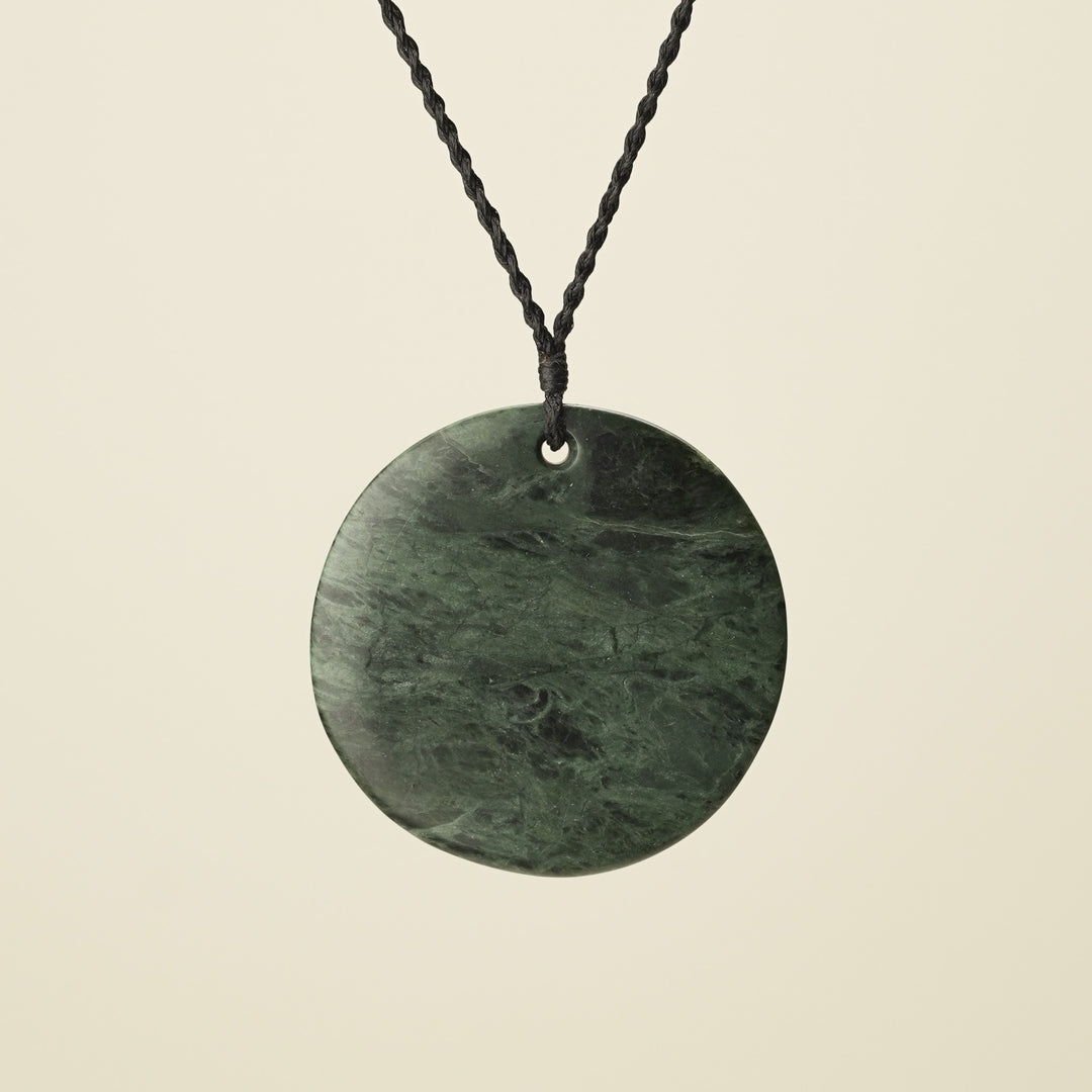 Porowhita Rā/Sun Pounamu XL Pendant, Black Binding