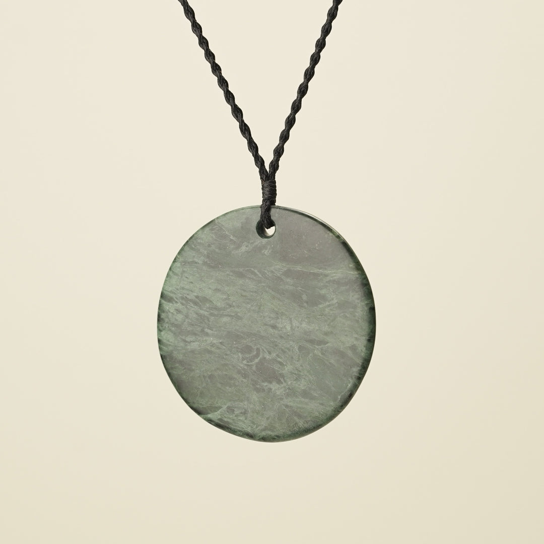 Porowhita Rā/Sun Pounamu XL Pendant, Black Binding