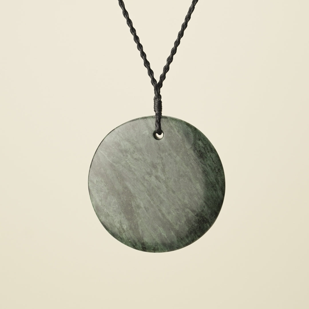 Porowhita Rā/Sun Pounamu Pendant XL, Black Binding