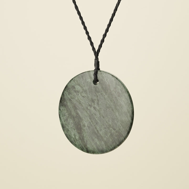 Porowhita Rā/Sun Pounamu Pendant XL, Black Binding