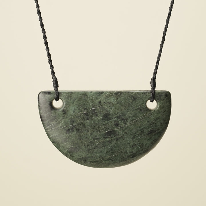 Kōuma Breastplate Large Inanga Pounamu Pendant, Black Binding