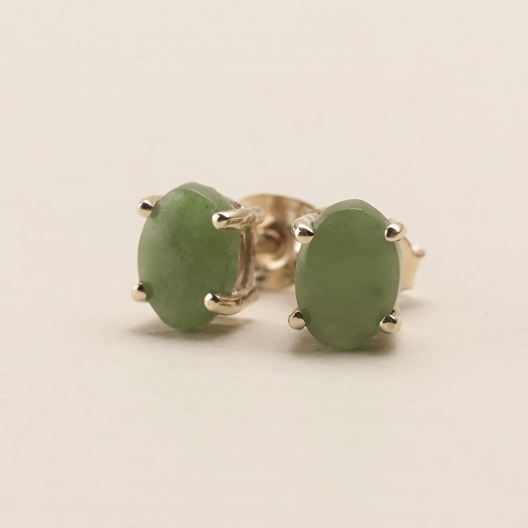 Kahurangi Pounamu Oval Stud Earrings in 9k Gold