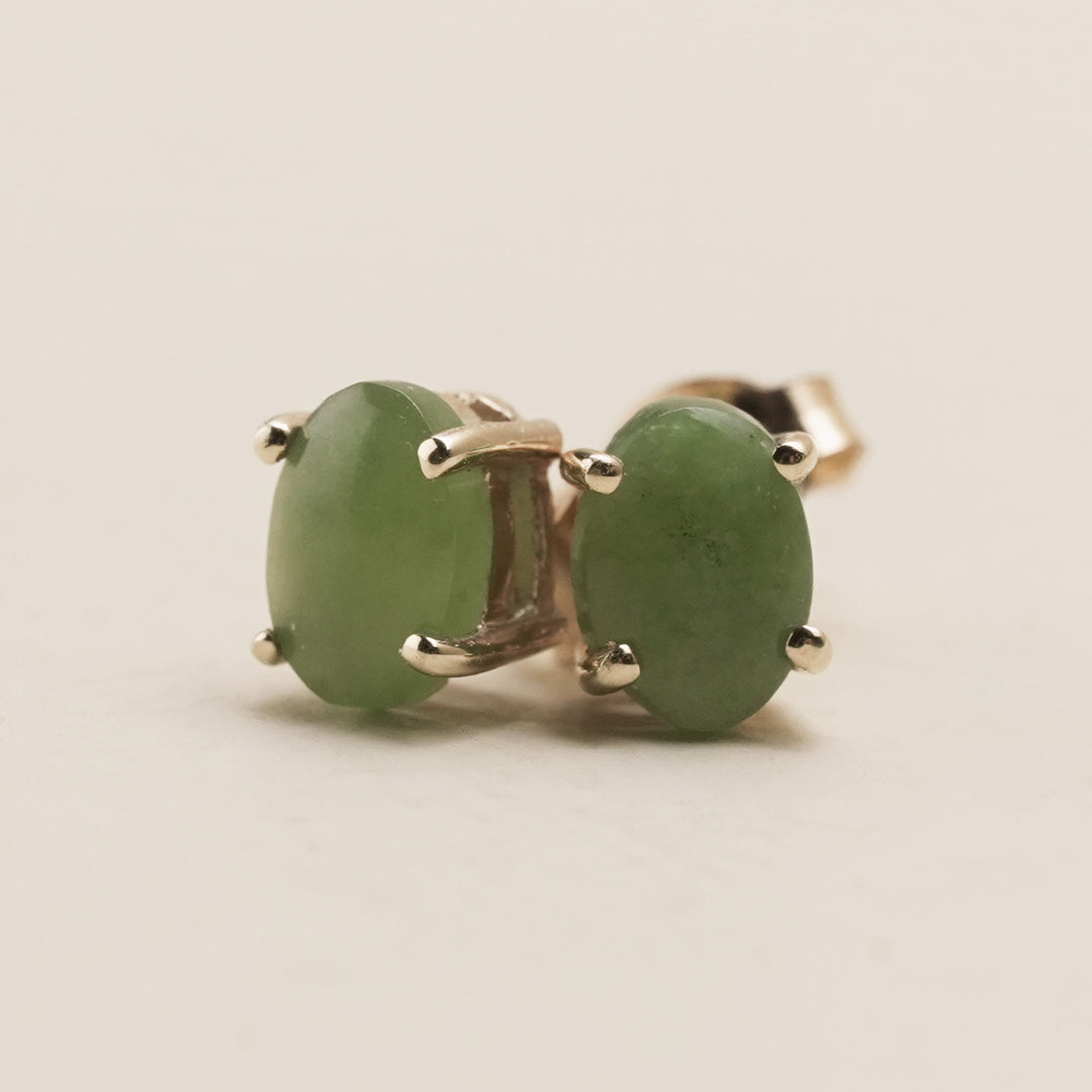Kahurangi Pounamu Oval Stud Earrings in 9k Gold