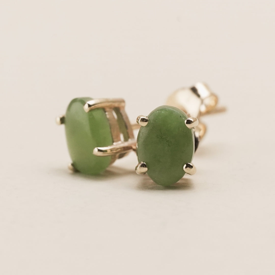 Kahurangi Pounamu Oval Stud Earrings in 9k Gold