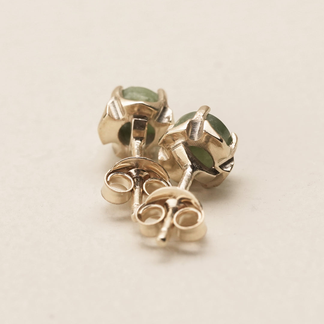 Kahurangi Pounamu Round Stud Earrings in 9k Gold