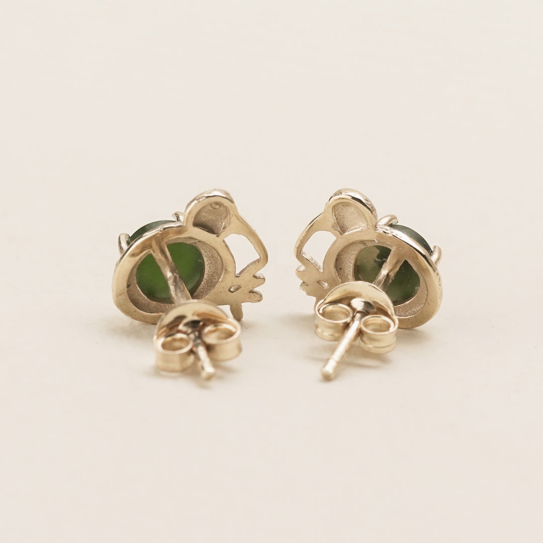 Kiwi Stud Earrings in Kawakawa Pounamu and 9k Gold