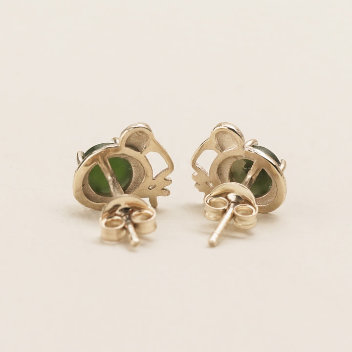 Kiwi Stud Earrings in Kawakawa Pounamu and 9k Gold