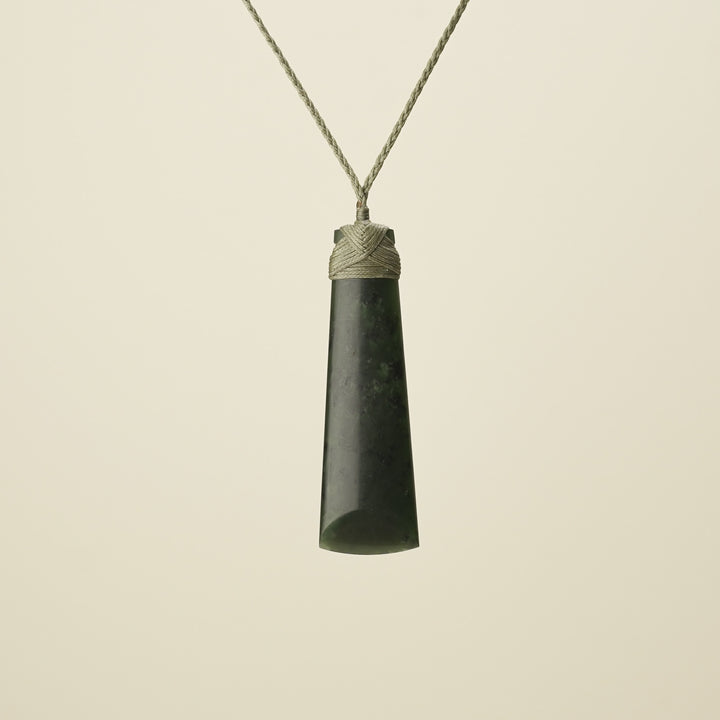 Large Kawakawa Toki - Khaki Binding, Pounamu Pendant