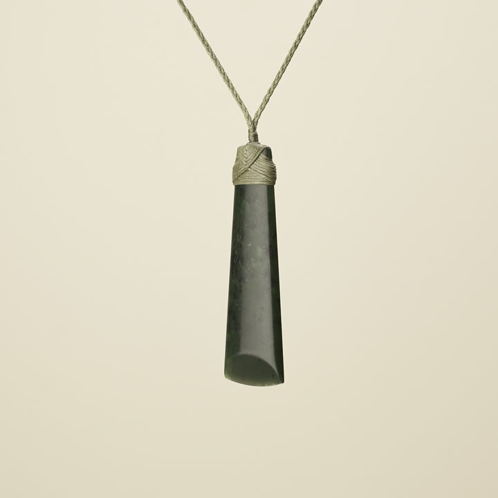 Large Kawakawa Toki - Khaki Binding, Pounamu Pendant