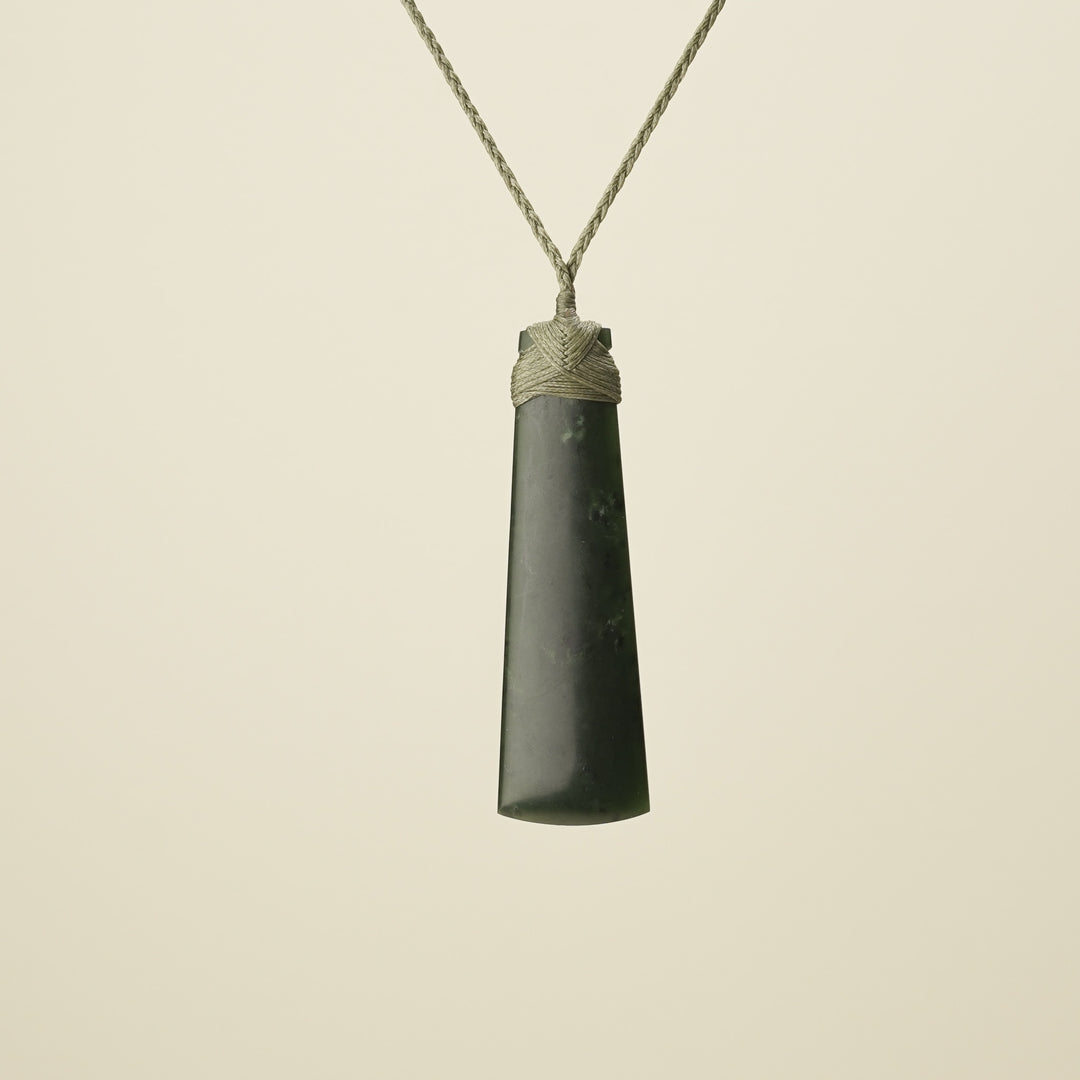 Large Kawakawa Toki - Khaki Binding, Pounamu Pendant