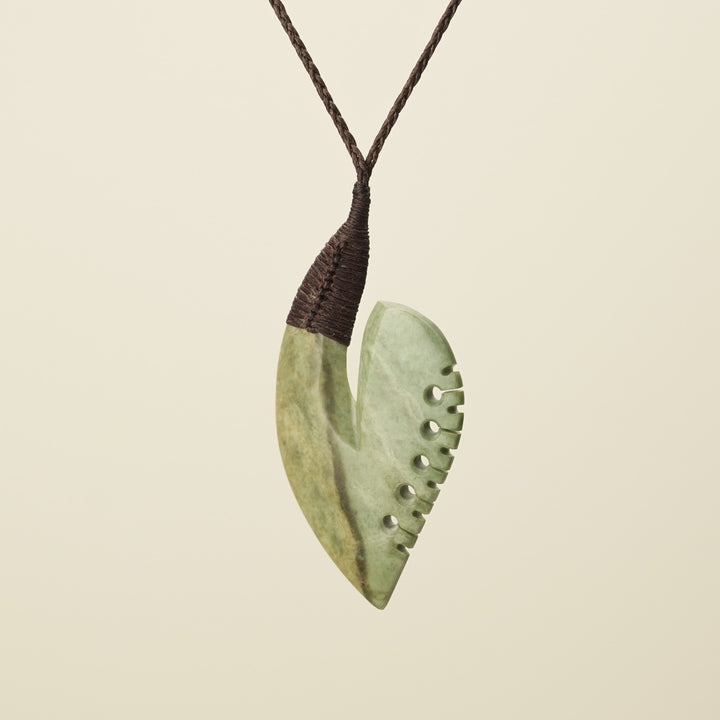 Hei Matau Bound - Raukaraka Large Pendant, Brown Binding