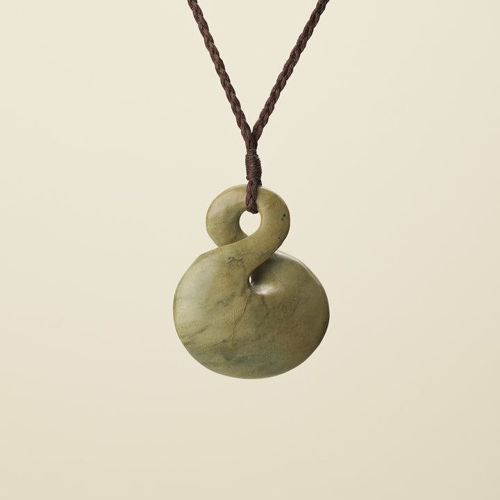 Pikorua Raukaraka Large Pounamu Penant, Brown Binding