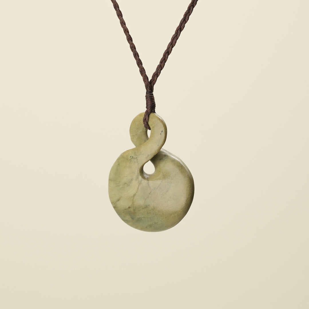 Pikorua Raukaraka Large Pounamu Penant, Brown Binding