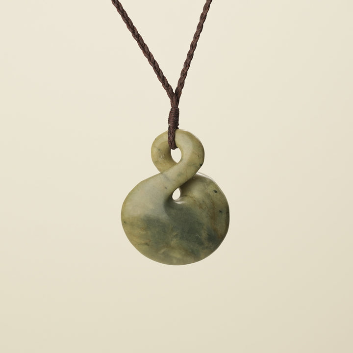 Pikorua Raukaraka Large Pounamu Penant, Brown Binding
