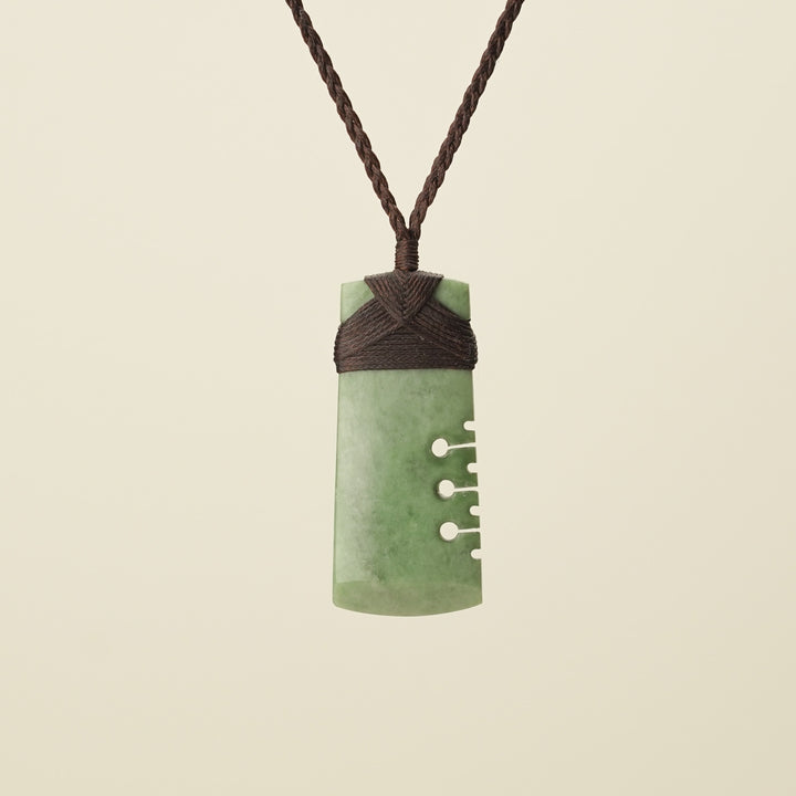 Notched Toki Inanga Small Medium Pendant, Brown Binding