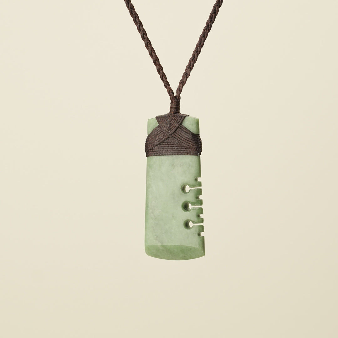 Notched Toki Inanga Small Medium Pendant, Brown Binding