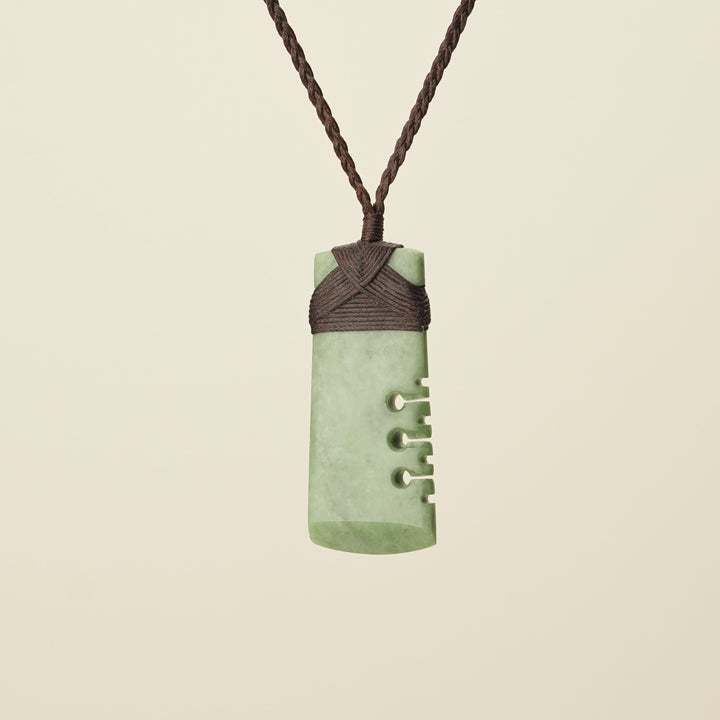 Notched Toki Inanga Small Medium Pendant, Brown Binding
