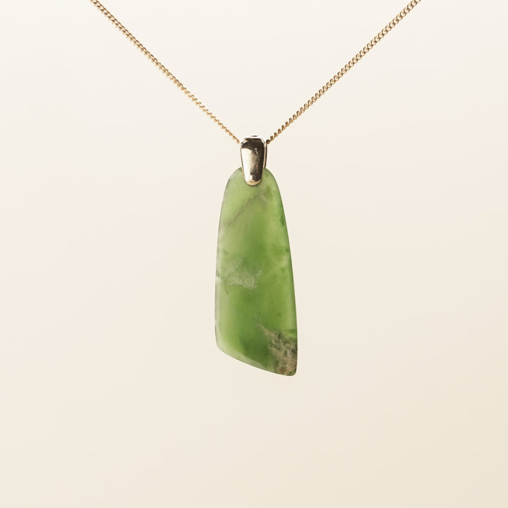 Flower Pounamu Drop Pendant in 9k Gold