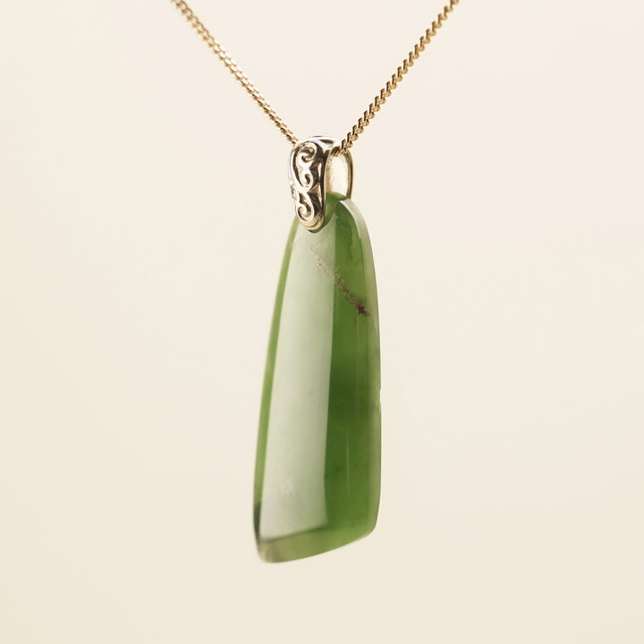 Flower Pounamu Drop Pendant in 9k Gold