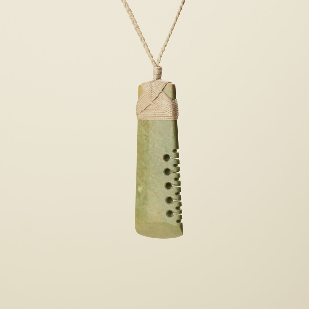 Notched Toki Raukaraka Large Pendant, Tan Binding