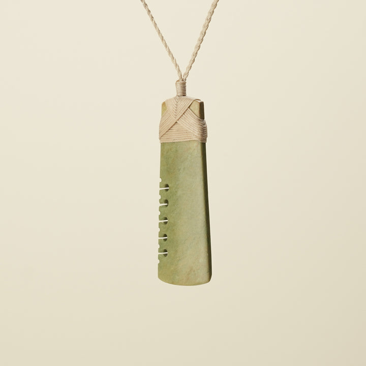 Notched Toki Raukaraka Large Pendant, Tan Binding