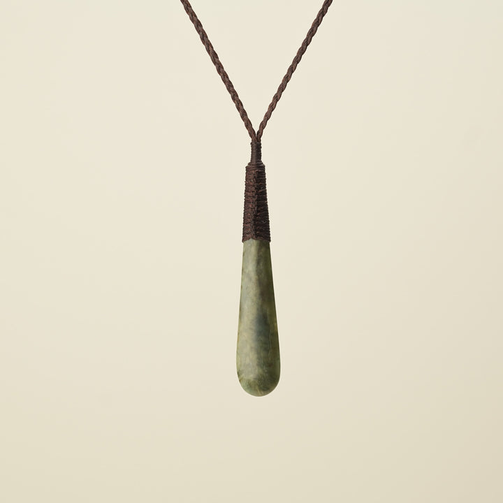 Roimata Teardrop Raukaraka Medium Pendant, Brown Binding