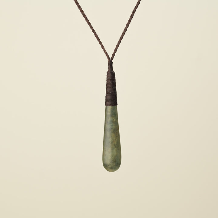 Roimata Teardrop Raukaraka Medium Pendant, Brown Binding